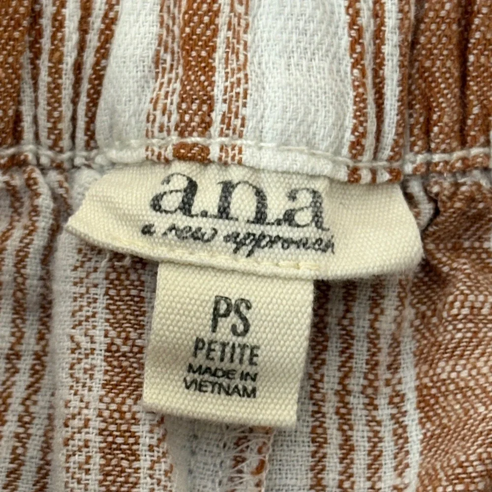 a.n.a Linen Cotton Striped Wide Leg Crop Pants Petite Small Rust White Button
